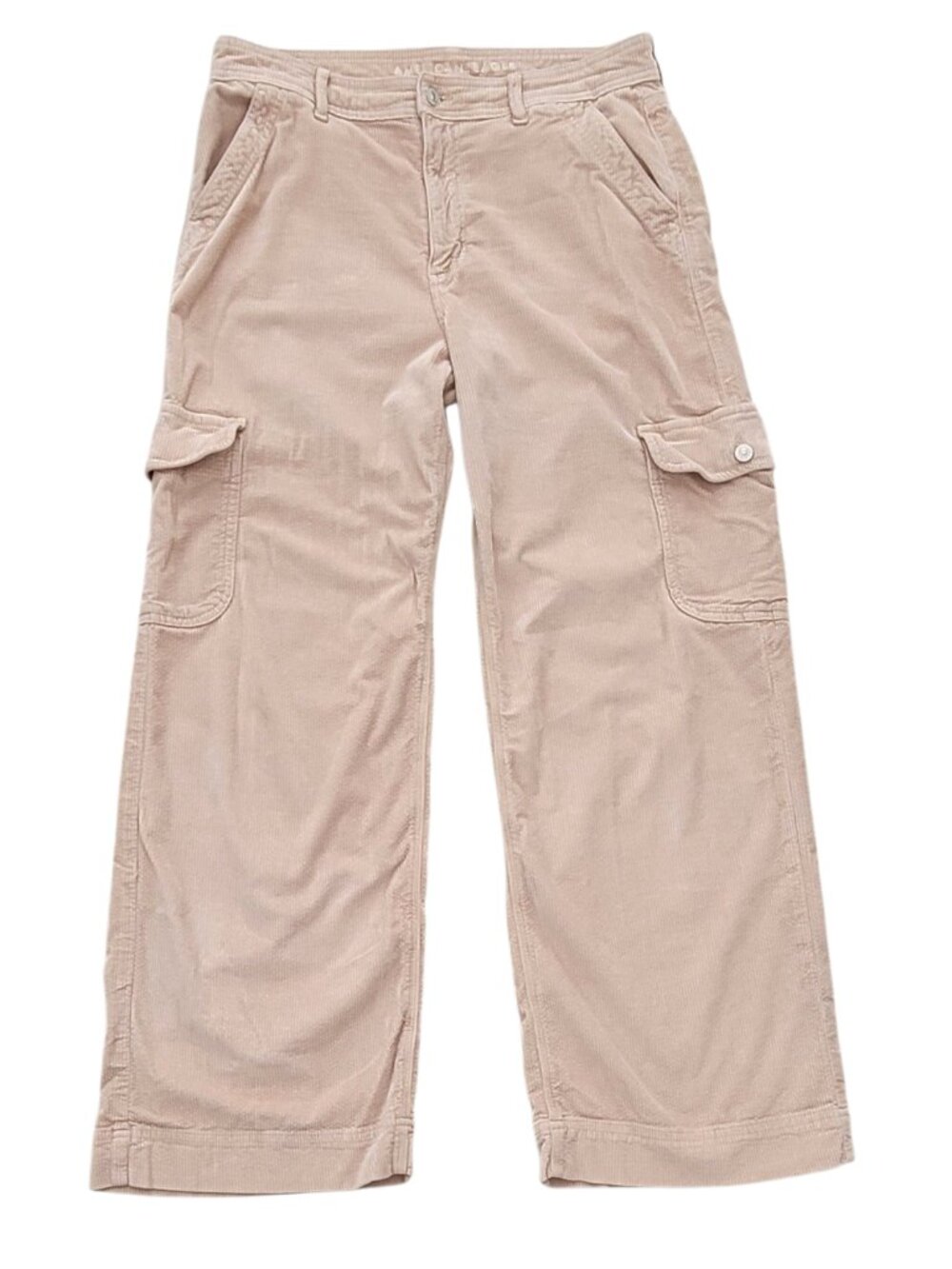 American Eagle High Rise Baggie Wide Leg Corduroy Cargo Pants Dreamy Drape Taupe - Picture 11 of 12